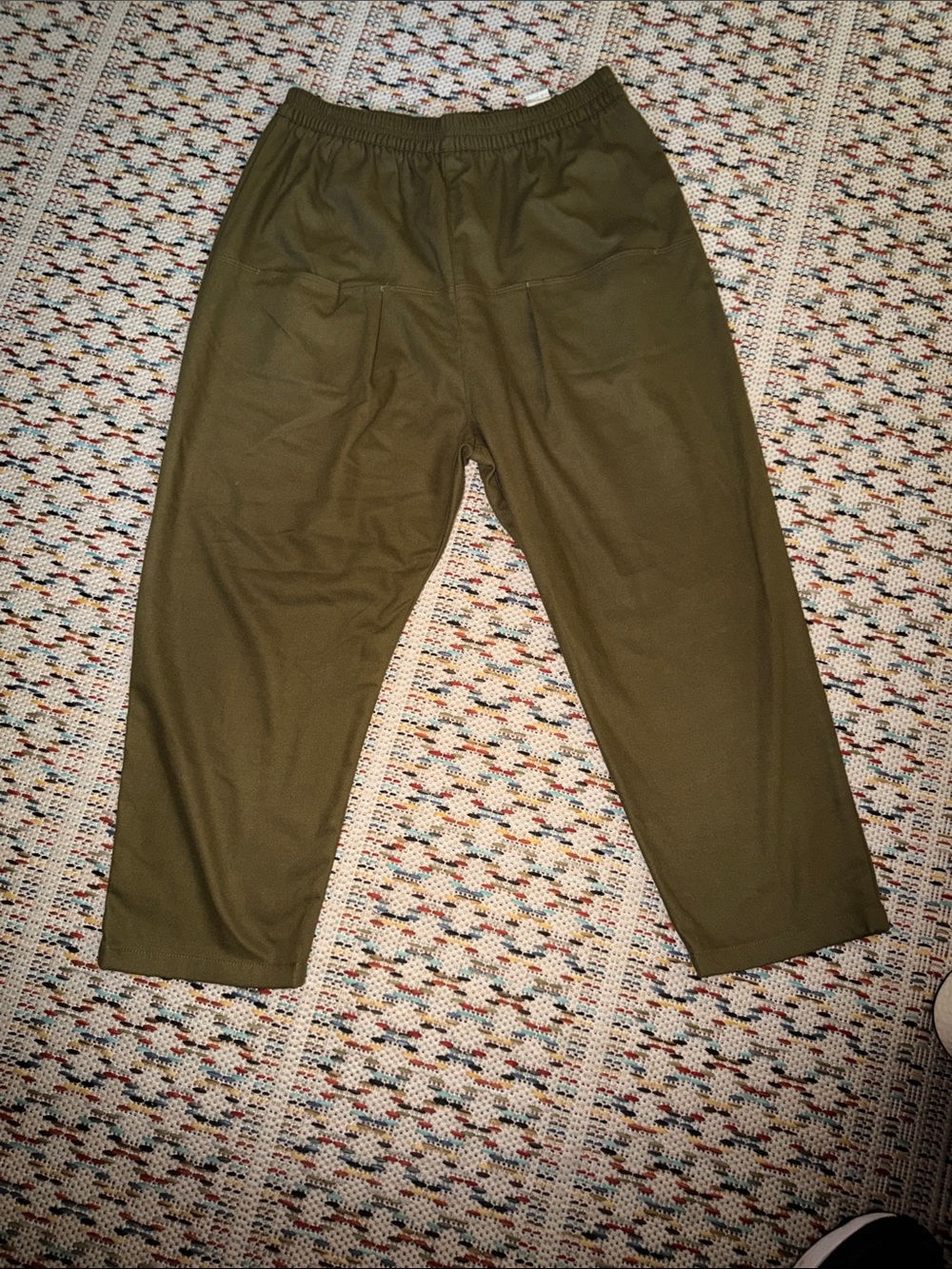 Zara Olive Green Cropped Elastic-Waist Pants